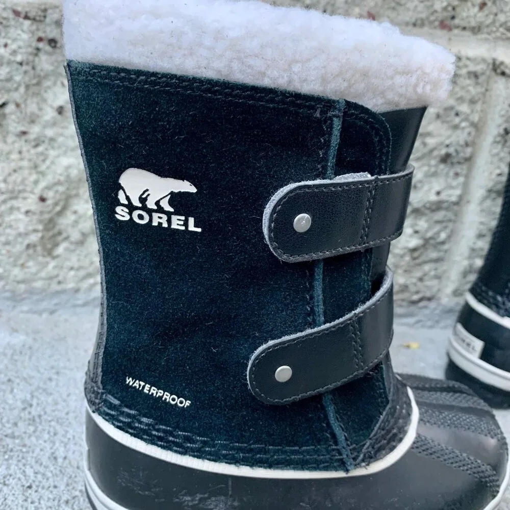 SOREL 1964 Pac Snow Boots Kids 10 27 Faux Fur Black Waterproof Winter Boot Suede - Picture 4 of 14